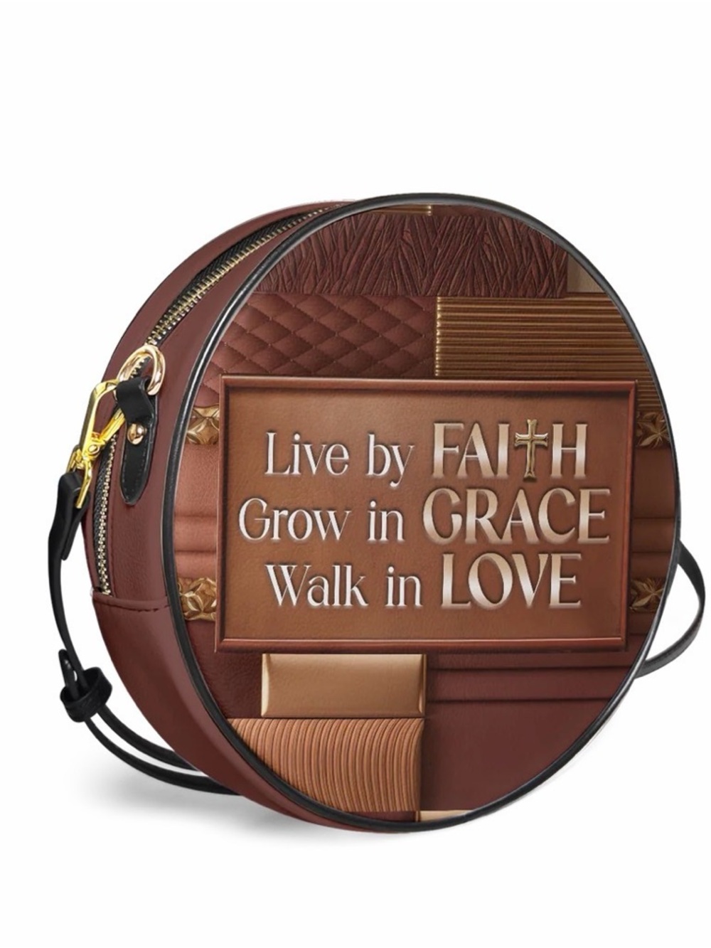 Afroyla “Eliora” Faith & Grace Round Crossbody Bag in Brown - Picture 4 of 4